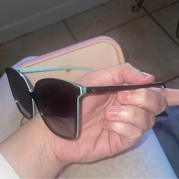 Kate Spade Black Oversized Sunglasses with *Tiffany Blue* trim - Picture 2 of 5